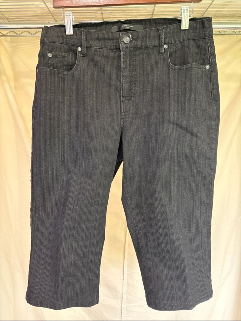 Simon Chang Black Pinstripe Capris